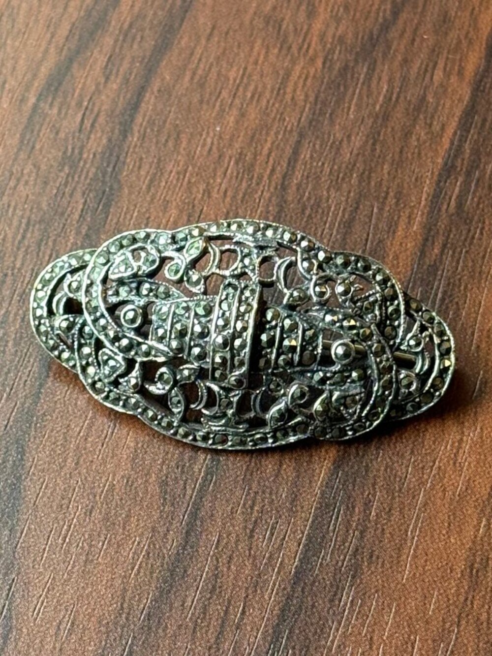 Art Deco Sterling Silver and Marcasite Brooch Pin
